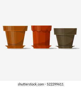 Flower pot, tree pots set for plants. Vector