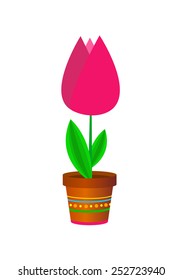 Flower in pot. Tulip isolated on white background. Vector illustration.