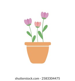  flower in pot. tulip vector illustration