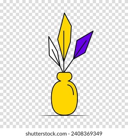 Flower in a pot or vase in cartoon style. House plant in flat style. Vector outline icon plant on a transparent background.