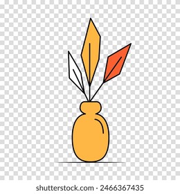 Flower in a pot or vase in cartoon style. House plant in flat style. Vector outline icon plant on a transparent background.