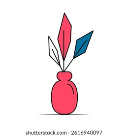 Flower in a pot or vase in cartoon style. House plant in flat style. Vector outline icon plant.