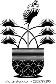 arte vectorial de maceta de flores para logotipo con tema auténtico y abstracto con mariposa