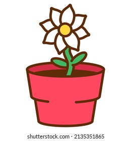 Flower in pot vector cartoon illustration isolated on a white background.