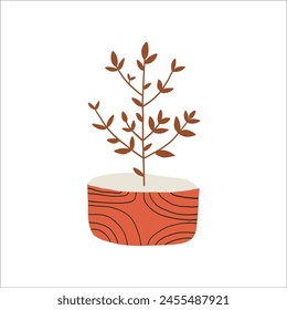 Clipart de Vector de maceta de flores. Linda ilustración dibujada a mano. Para diseños temáticos, pegatinas, patrones. Ilustración floral minimalista aislada sobre fondo blanco
