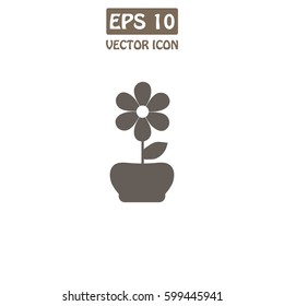 Flower Pot  Vector Icon. 