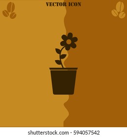 Flower pot vector  icon Coffee symbol background.