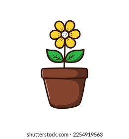 Flower pot vector illustration with a cute hand-drawn style isolated on white background