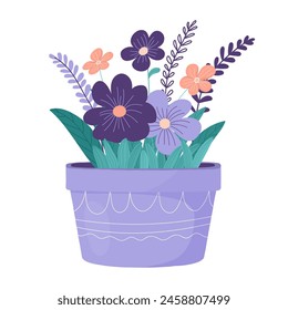 Blume in einem Topf. Vektorillustration im flachen Cartoon-Stil.