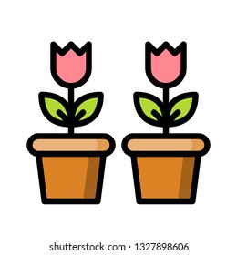 Flower pot vector, Spring season filled style icon editable stroke