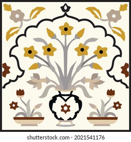 Flower Pot Wall Inlay Art Work Vector 