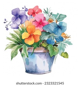 Flower In Pot Watercolor Sublimation Clipart