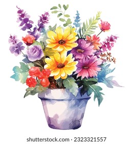 Flower In Pot Watercolor Sublimation Clipart