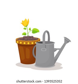

flower in pot and watering can vector illustration