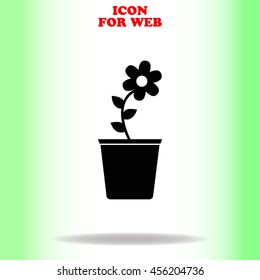 Flower pot web icon. Black illustration on white background