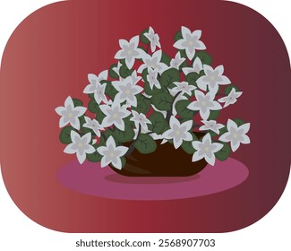 Flower pot with white flowers on a red background. Vector illustration.