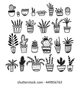 Flower pots and house plants set. Can be used as template, card, poster, etc