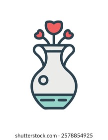 Flower Pots Icon with heart shape. Flower Pots Vector. Vase Vector icon. Best Flower Pots Icon Illustration. Perfect design for mobile apps and menu icons on websites.