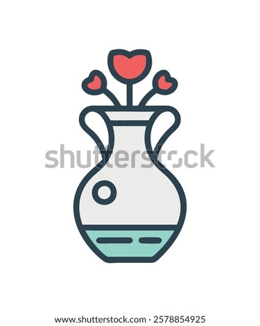 Flower Pots Icon with heart shape. Flower Pots Vector. Vase Vector icon. Best Flower Pots Icon Illustration. Perfect design for mobile apps and menu icons on websites.