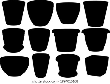 Flower pots in the set. Vector image. 