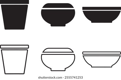 flower pots vector icon set. Black and white illustration of a potted. flat design vector illustration isolated on white background.