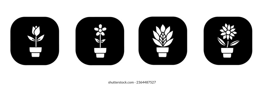 Flor en un icono de maceta en plano. Una flor en forma de maceta. Vector de material.