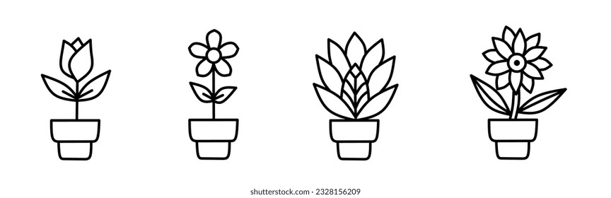 Flower in potted icon. Flower in potted thin line icon collection. Stock vector.