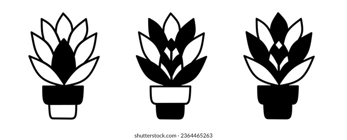 Flower in potted illustration. Flower in potted icon vector set. Design for business. Stock vector.