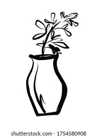 Flor en una olla.Imagen vectorial dibujada a mano de un set sobre la vida y el confort del hogar. Hay muchos objetos domésticos y muebles. Estilo Doodle. Conjunto de dibujos aislados.