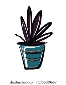 Flower in a pot.Vector picture drawn by hand from a set about home life and comfort. There are many household items and furniture. Doodle style. Set of isolated drawings.