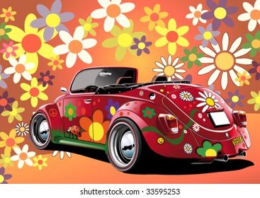 flower power convertible, illustration on colorful background