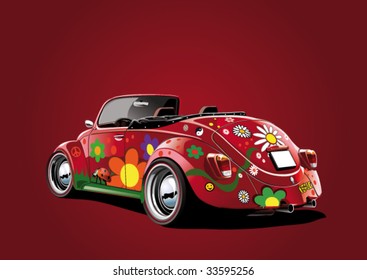 flower power convertible, illustration on red background