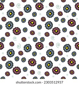 Flower Power floral seamless pattern hand drawn pretty flowers on white background