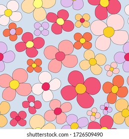 Flower Power, retro pattern, modern, vintage, 70s, pink, flowers, fabric, wrapping paper