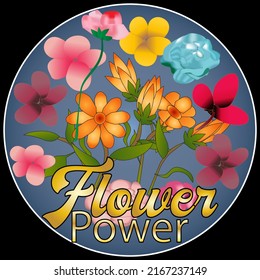 Flower Power Sign and Badge Vector Illustration