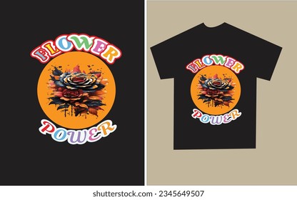 
FLOWER POWER T-Shirt Design. eps Dateien. trendige Vektorgrafik auf schwarzem Hintergrund für T-Shirt, Aufkleber usw. Blumendesign für Amerikaner, Frauen, jedes Land der Welt. 