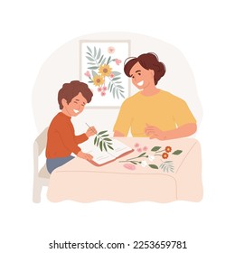 Flower pressing isolated cartoon vector illustration. Happy family doing herbarium together, flower pressing as a hobby, people lifestyle, hands-on activity, nature lovers vector cartoon.