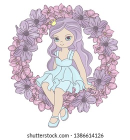 FLOWER PRINCESS Birthday Party Cartoon Vector Illustration Set