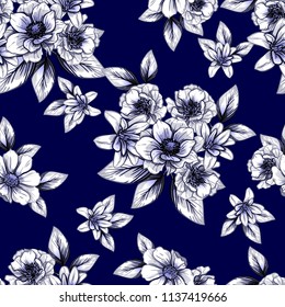 Flower print in bright colors. Elegance seamless pattern.