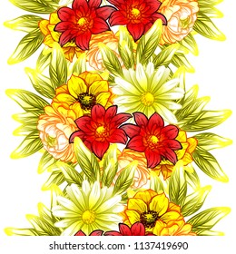 Flower print in bright colors. Elegance seamless pattern.