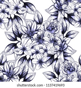 Flower print in bright colors. Elegance seamless pattern.