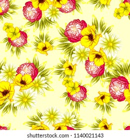Flower print in bright colors. Elegance seamless pattern.