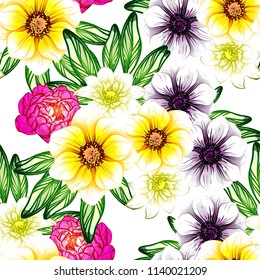 Flower print in bright colors. Elegance seamless pattern.