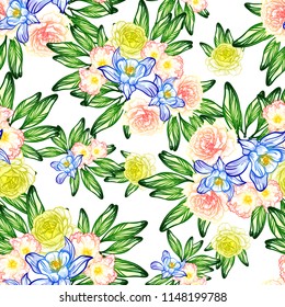 Flower print in bright colors. Elegance seamless pattern.