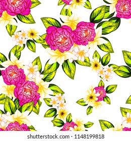 Flower print in bright colors. Elegance seamless pattern.