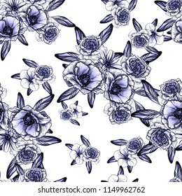 Flower print in bright colors. Elegance seamless pattern.