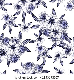 Flower print in bright colors. Elegance seamless pattern.