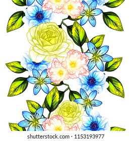 Flower print in bright colors. Elegance seamless pattern.