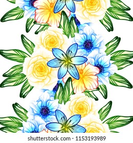 Flower print in bright colors. Elegance seamless pattern.