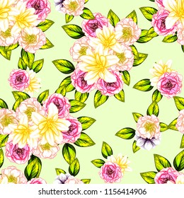 Flower print in bright colors. Elegance seamless pattern.